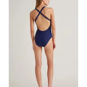 NWT Quince Deep Navy Italian Cross-Back One-Piece Swimsuit Size Large thumbnail 2