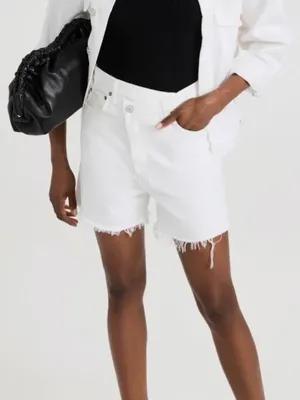 Agolde organic cotton denim criss cross high rise shorts raw hem white 31 thumbnail 1