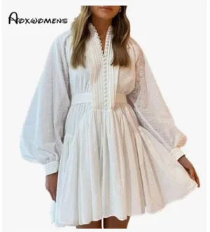 NEW White Eyelet Swing tunic Mini Dress Pockets S thumbnail 2
