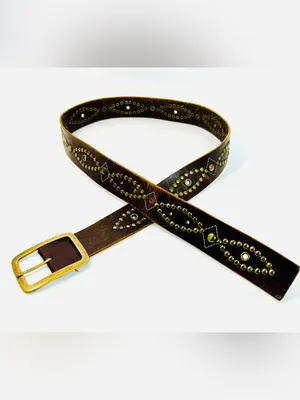 Western Brass Studded Belt, Brown Faux Leather with Studded Design thumbnail 5