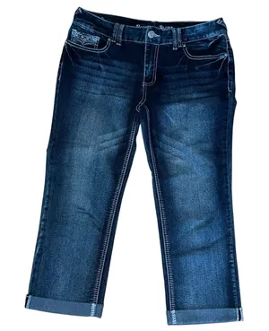 Rhythm In Blues Jeans Womens 10 Blue Denim Capri Rolled Hem Mid Rise Bling‎ Y2K thumbnail 1