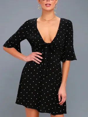 NWT Free People All Yours Black Polka Dot Tie-Front Dress Size 12 thumbnail 2