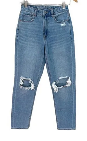 American Eagle Womens Mom Straight‎ Jeans Distressed Light Wash Blue Size 2 Reg thumbnail 1