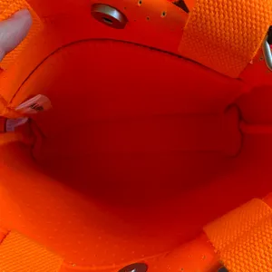 Quilted Koala Perforated Mini Scuba Crossbody Tote Bag Neon Orange With Straps thumbnail 5