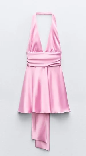 Zara dress mini halter pink satin bow wedding party coctail bridal shower evening thumbnail 14
