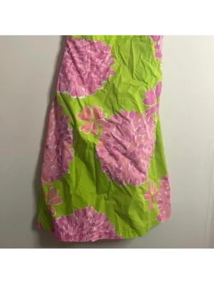✅Lilly Pulitzer Green Strapless Dress Pink Floral and Cut Out Back thumbnail 3