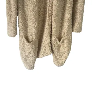 London Kaye Women's Size Small Cream Sherpa Open Front Pocket‎ Cardigan Sweater thumbnail 3