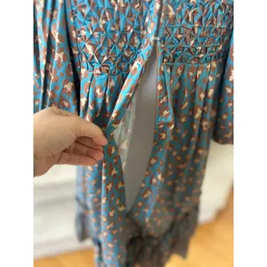 Tyler Böe Blue & Brown Leopard Print Smocked Puff Sleeve Ruffle Dress thumbnail 6