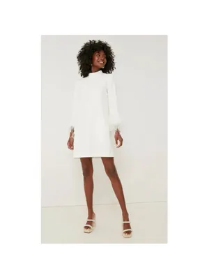 New Tuckernuck Women White Feather Cuff Shift Ellie Mini Dress S Wedding Bridal thumbnail 2