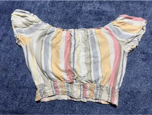 Aeropostale Women's Striped Off-Shoulder Crop Top XL thumbnail 5