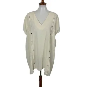 Izcalli Top One Size Off White Short Sleeve Oversized Minimalist Boho thumbnail 2