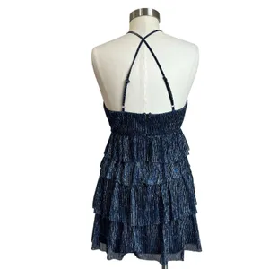 Lulus Glowing Gorgeous Blue Multi Metallic Tiered Mini‎ Dress Size Small thumbnail 3