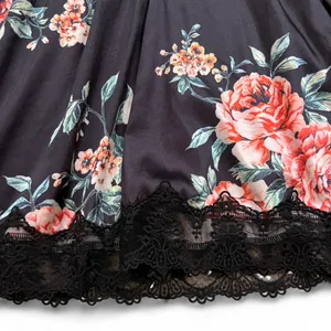 Floral Lace Satin Chemise Nightdress – Black Rose Print – Size S thumbnail 3