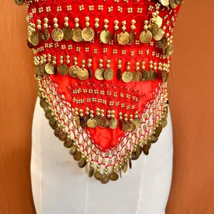 Belly Dance Costume Size M-L Red Golden Coins Halter Top & Hip Scarf thumbnail 7
