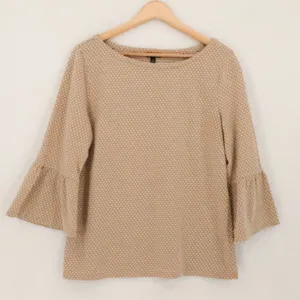 Talbots Polka Dot Bell Sleeve Top Womens Size M Tan Business Casual Neutral thumbnail 1