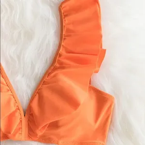 New CUPSHE Orange Ruffle Floral Bikini Size Small thumbnail 8