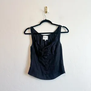 Reformation | Beverly Linen Silk Corset Button Front Top in Black | Size 0 thumbnail 3