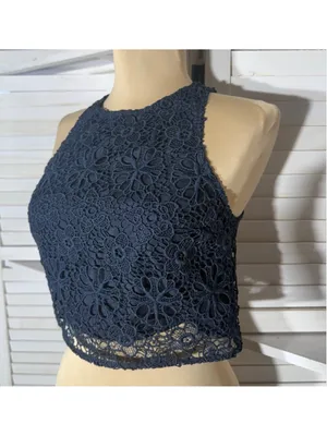Hollister Y2K crop top sheer lace crochet floral coquette fairy boho whimsigoth thumbnail 5