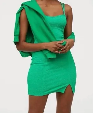 ZARA Divided green bodycon mini dress with thigh slit thumbnail 1