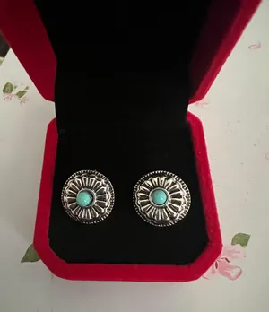 Women’s Stainless Steel Silver Faux Turquoise Stud Earrings thumbnail 2