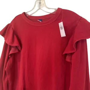 Old Navy Ruffle Sleeve Sweatshirt‎ Women's Large Red Preppy Classic Feminine NWT thumbnail 2