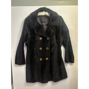 Loft Vintage Black Faux Fur Coat Double Breasted Front Women’s Classic Jacket M thumbnail 8