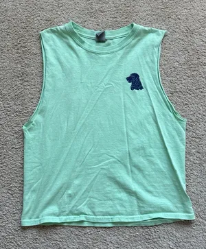 Sleeveless Mint Green Tank Top with Navy Dog Logo thumbnail 1