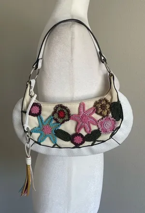 White Floral Crochet Accent Shoulder Bag thumbnail 1