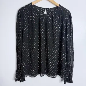 NWT‎ Ann Taylor Metallic Clip Shirred Top Black Medium Minimalist Career Office thumbnail 2