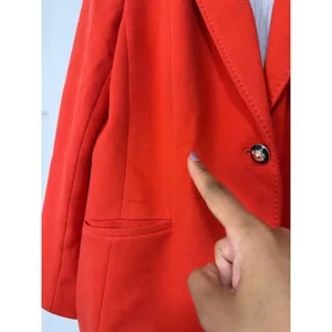 Talbots Red Orange Textured knit Blazer Gold Black Crest Buttons Size 14 Preppy thumbnail 8