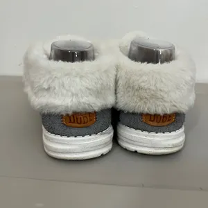 Hey Dude Wendy Fold Boot Women W9 Grey Plaid Textile Faux Fur Cozy Ankle Bootie thumbnail 3