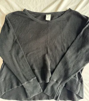 black aerie waffle knit long sleeve thumbnail 1