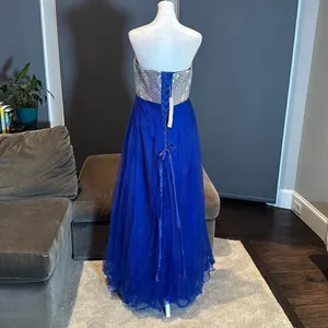 Women’s Blue Full Length Sparkly Tulle & Sequined Prom Party Dress Size L NWT thumbnail 4