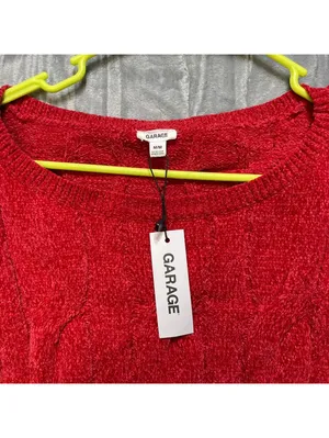Garage Women's NWT Cropped Cable Knit Chenille Sweater Chili Pepper Medium thumbnail 5