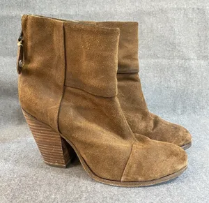 Rag & Bone Women's 37 Newbury Ankle Boots‎ Distressed Brown Suede Heeled- FLAWED thumbnail 1