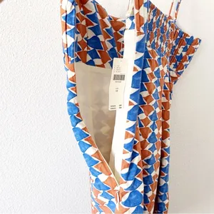Anthropologie Maeve Ophelia Linen Blend Blue Multi Square Neck Geometric Mini Dress thumbnail 9