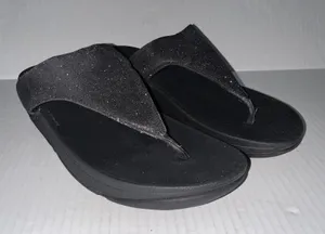 FitFlop Shoes Womens Size 8‎ Black Glitter Thong Wedge Sandals Comfort Toning thumbnail 1
