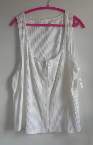 aerie White Ribbed Button-Front Tank thumbnail 1