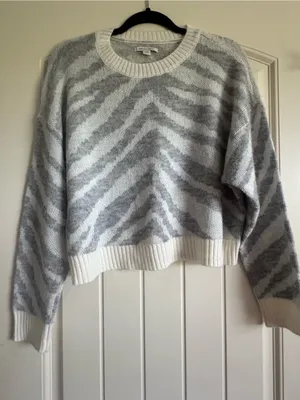 American Eagle Outfitters Gray and white Zebra-Print Crewneck Sweater thumbnail 1