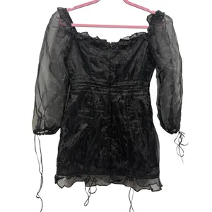 Lioness Black Corset Ruched Sheer Slv Feng Shui Lined Mini Dress Womens Medium thumbnail 14
