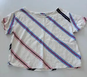 Lou‎ & Grey for LOFT Womens Small White Diagonal Multi Color Stripe Boxy Tee thumbnail 1