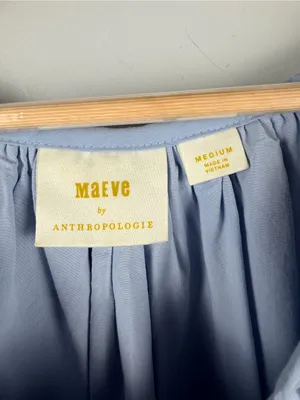 ANTHROPOLOGIE MAEVE SHORT PUFF SLEEVE BUBBLE TIERED BLOUSE SHIRT TOP BLUE medium thumbnail 5