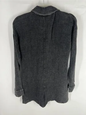Bird Bee Textured Gauze Romper Charcoal Black Long Sleeve Button Front Size M thumbnail 8
