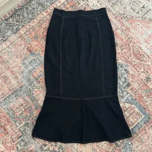 Dark Wash Denim Mermaid Midi Skirt Flounce Hem Contrast Stitch Indigo Size M thumbnail 2