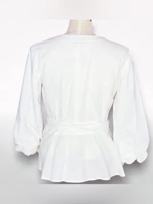 Sundance Avant Garde White Wrap Blouse Size L thumbnail 3