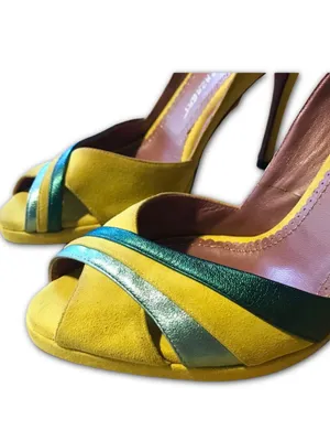 Jean-Michel Cazabat Paris Yellow Suede And Teal Leather Accent Heels (37) thumbnail 7