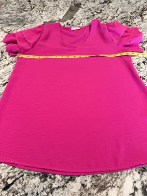 Entro Hot Pink Tiered Ruffle Sleeve V Neck Blouse Top Medium thumbnail 5