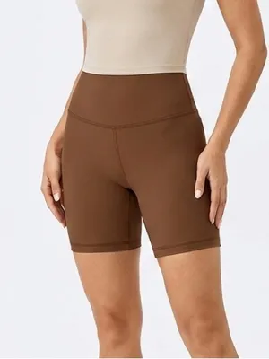 Aritzia TnAction Ribbed High Rise Biker Shorts Brown Women’s Size‎ Small Athletic Yoga thumbnail 1