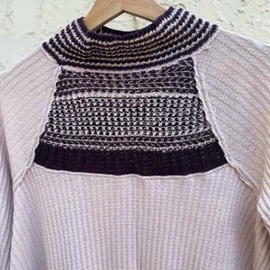 Free People Oversized Crochet Detailing Top Thermal Waffle Knit Mock Neck Size S thumbnail 3