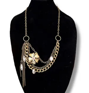 Gold tone flower cascade statement necklace thumbnail 1